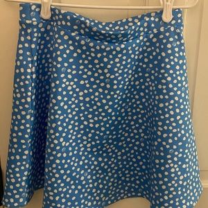 blue slip on skirt with white pokadots